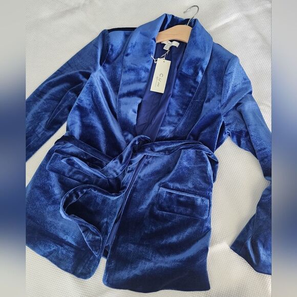 C BY ONE Velvet open front blazer jacket preppy Academia - Picture 2 of 12